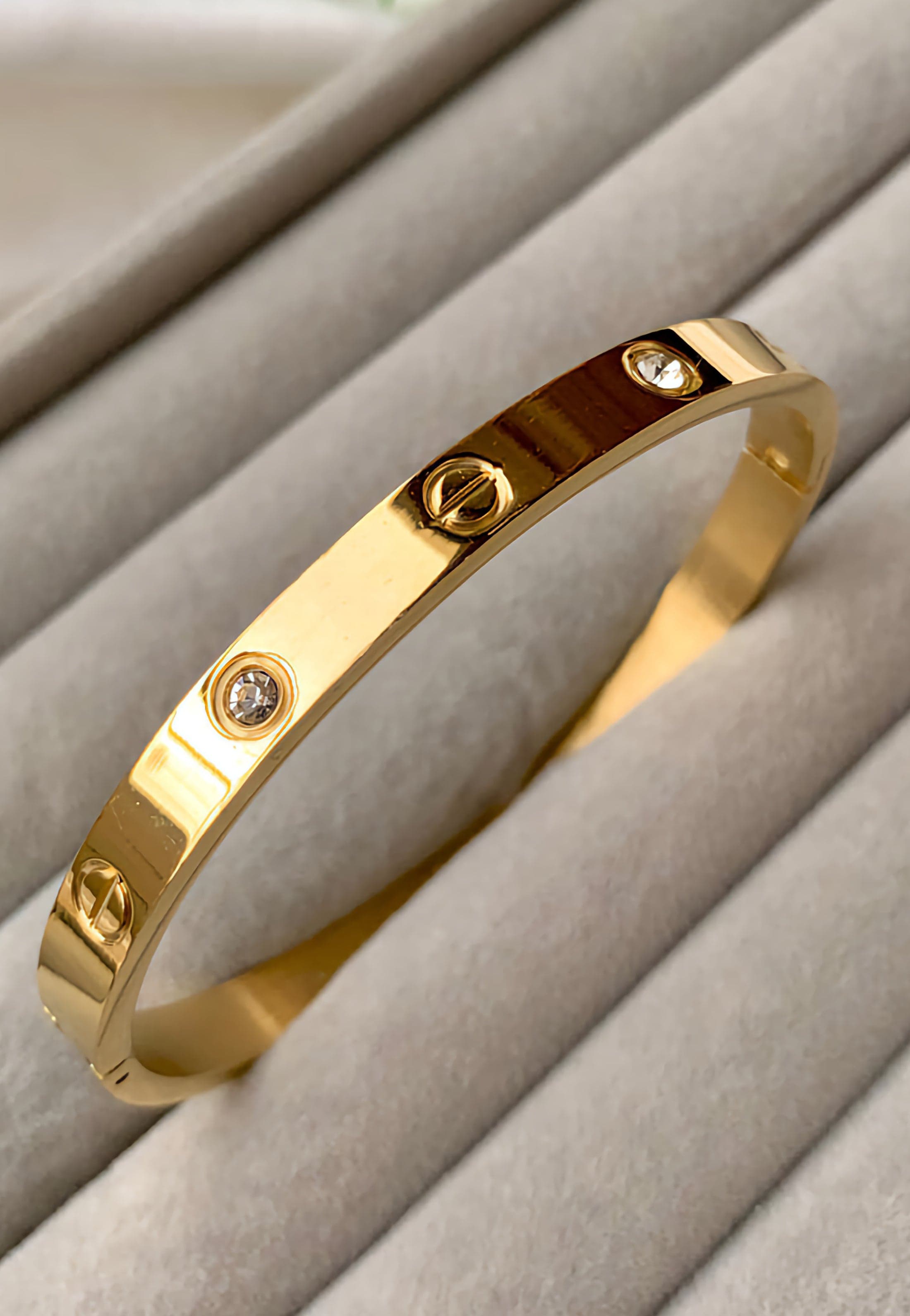 Stainless steel gold bracelet with crystal accents